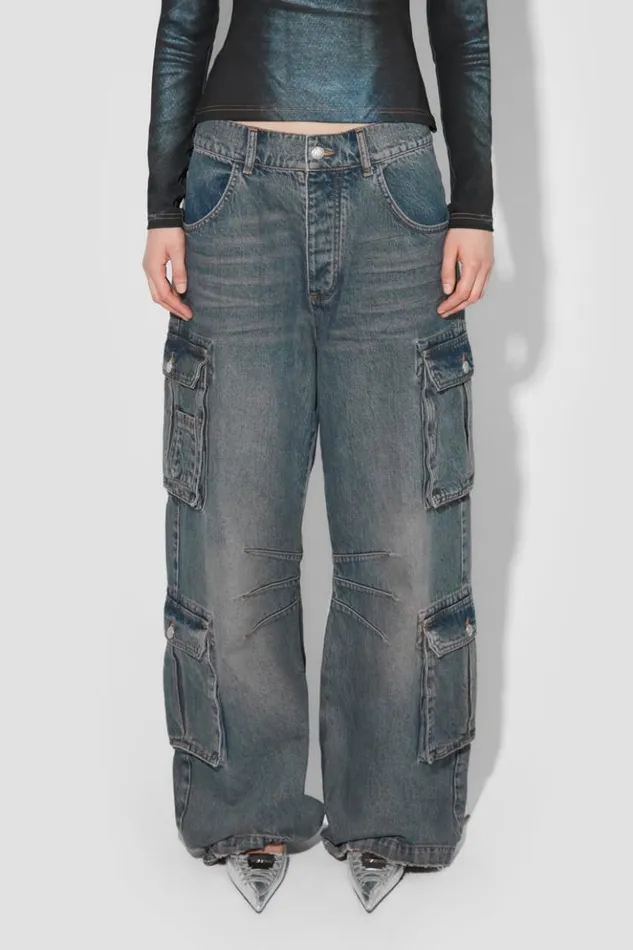 Women Trousers MISBHV Dirt Bath Cargo Denim Trousers Blue