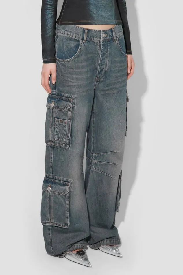 Women Trousers MISBHV Dirt Bath Cargo Denim Trousers Blue