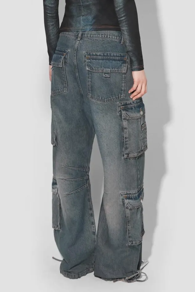 Women Trousers MISBHV Dirt Bath Cargo Denim Trousers Blue