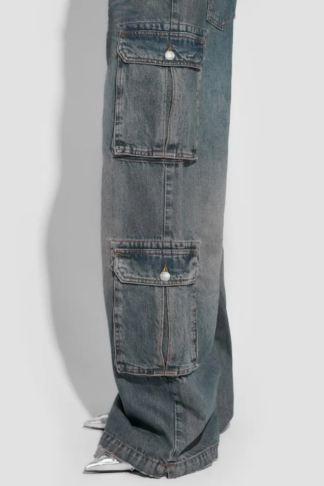 Women Trousers MISBHV Dirt Bath Cargo Denim Trousers Blue