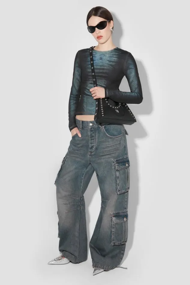 Women Trousers MISBHV Dirt Bath Cargo Denim Trousers Blue