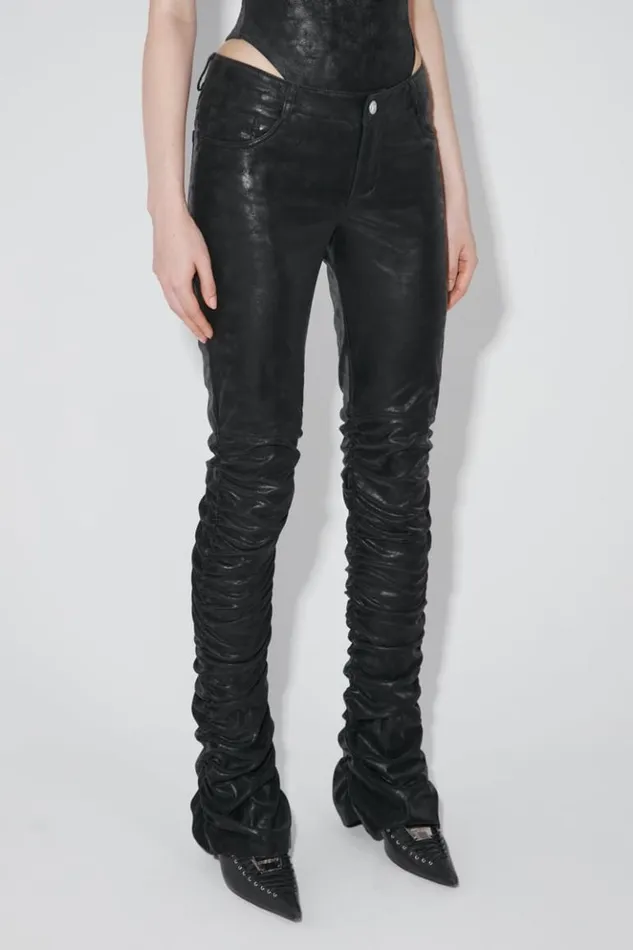 Women Trousers MISBHV Faded Faux Leather Ruched Trousers Black