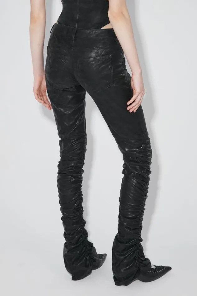 Women Trousers MISBHV Faded Faux Leather Ruched Trousers Black