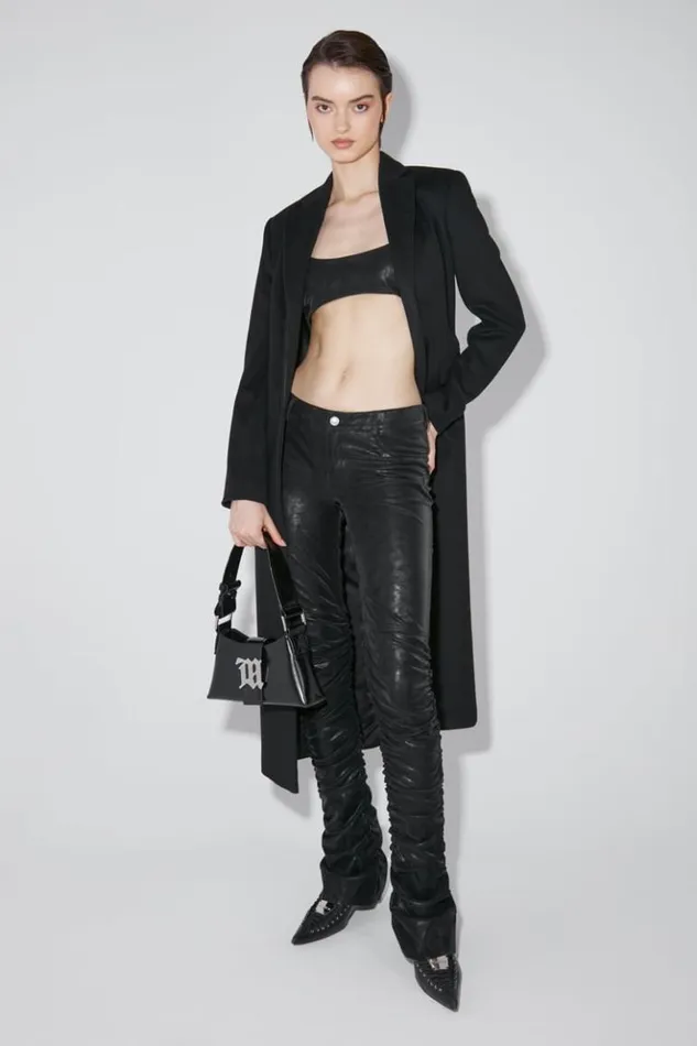 Women Trousers MISBHV Faded Faux Leather Ruched Trousers Black