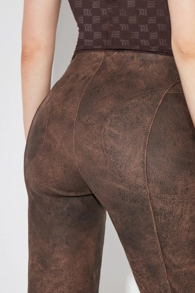 Women Trousers MISBHV Harley Cracked Faux Leather Trousers Brown