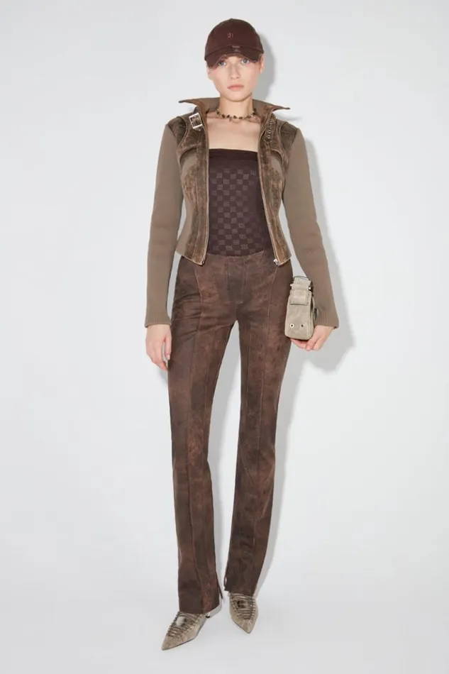 Women Trousers MISBHV Harley Cracked Faux Leather Trousers Brown