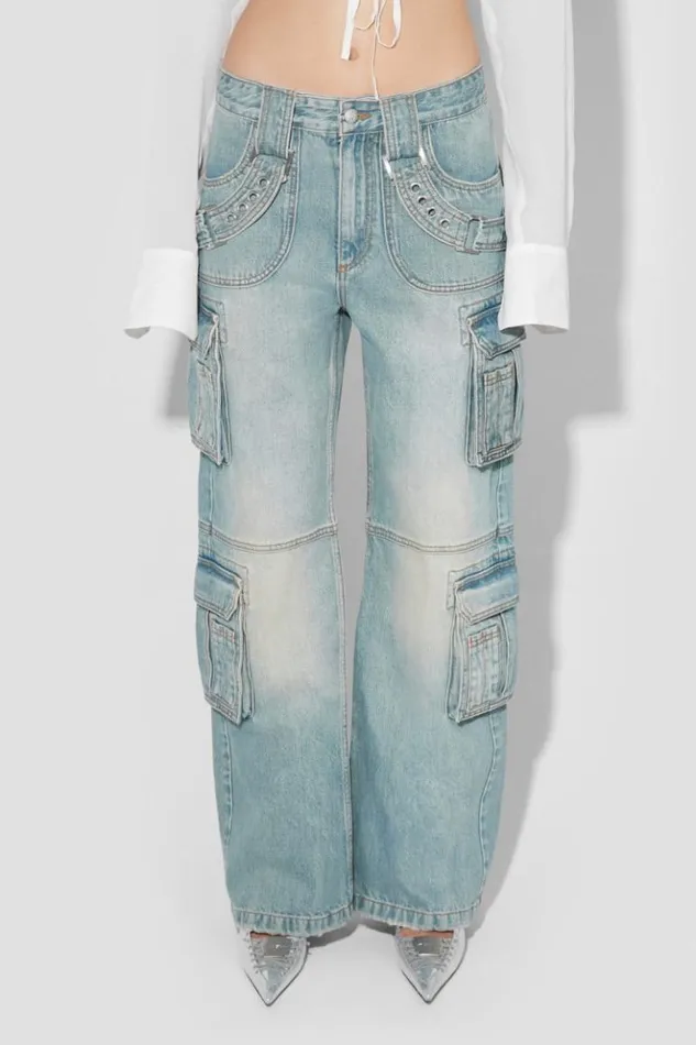 Women Trousers MISBHV Harness Cargo Trousers Blue