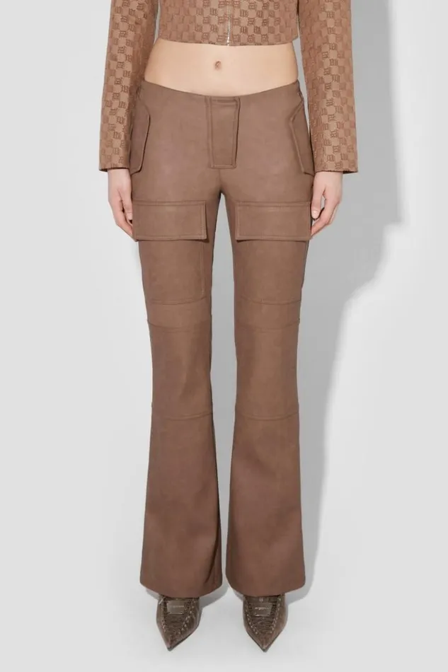 Women Trousers MISBHV Matte Faux Leather Bootcut Moto Trousers Brown