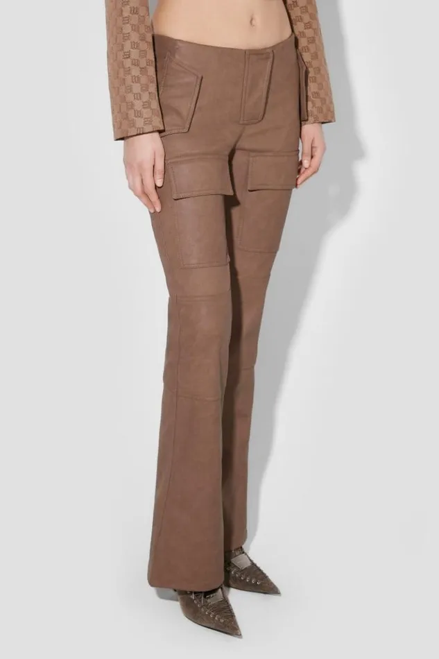 Women Trousers MISBHV Matte Faux Leather Bootcut Moto Trousers Brown