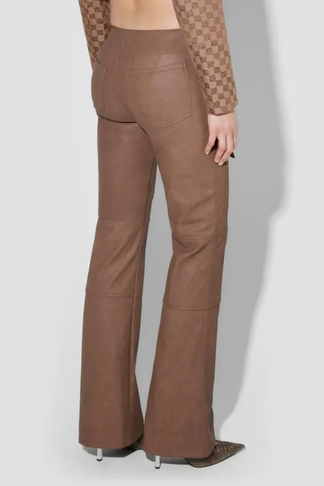 Women Trousers MISBHV Matte Faux Leather Bootcut Moto Trousers Brown