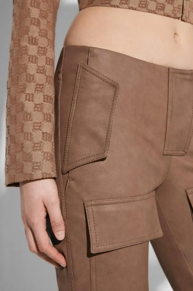 Women Trousers MISBHV Matte Faux Leather Bootcut Moto Trousers Brown