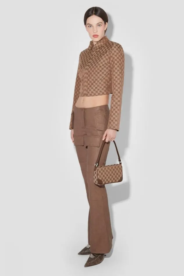 Women Trousers MISBHV Matte Faux Leather Bootcut Moto Trousers Brown