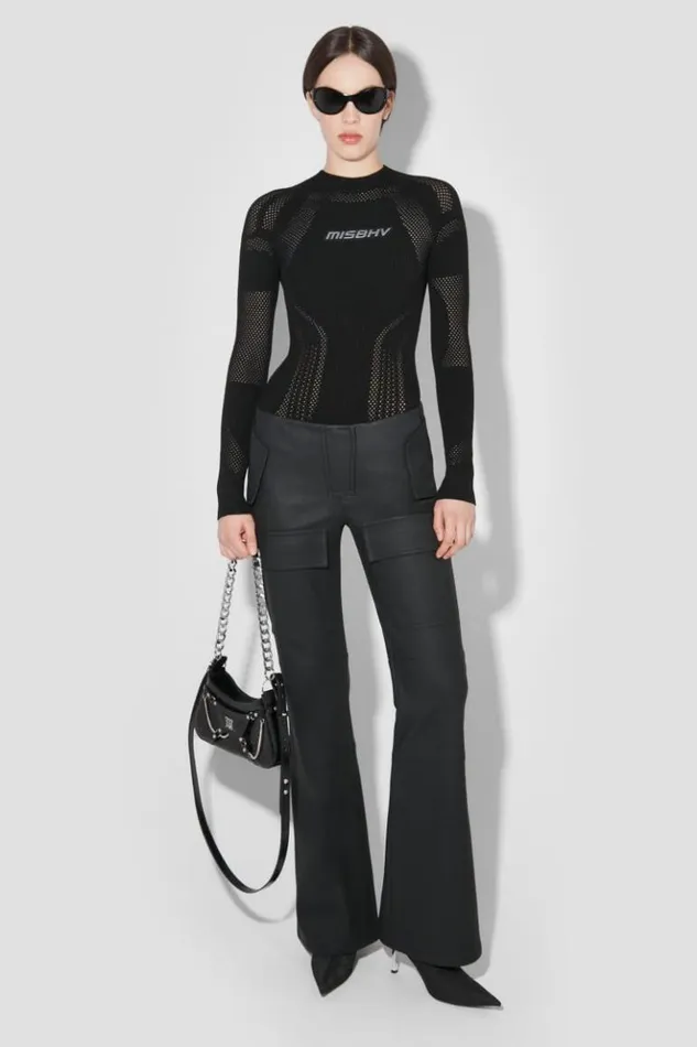 Women Trousers MISBHV Matte Faux Leather Moto Trousers Black