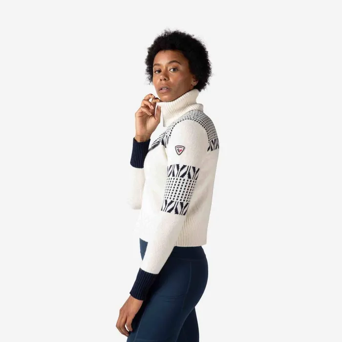 Women Women039s Vintage Turtleneck Knit Sweater White100 Rossignol Sweatshirts and Pullovers