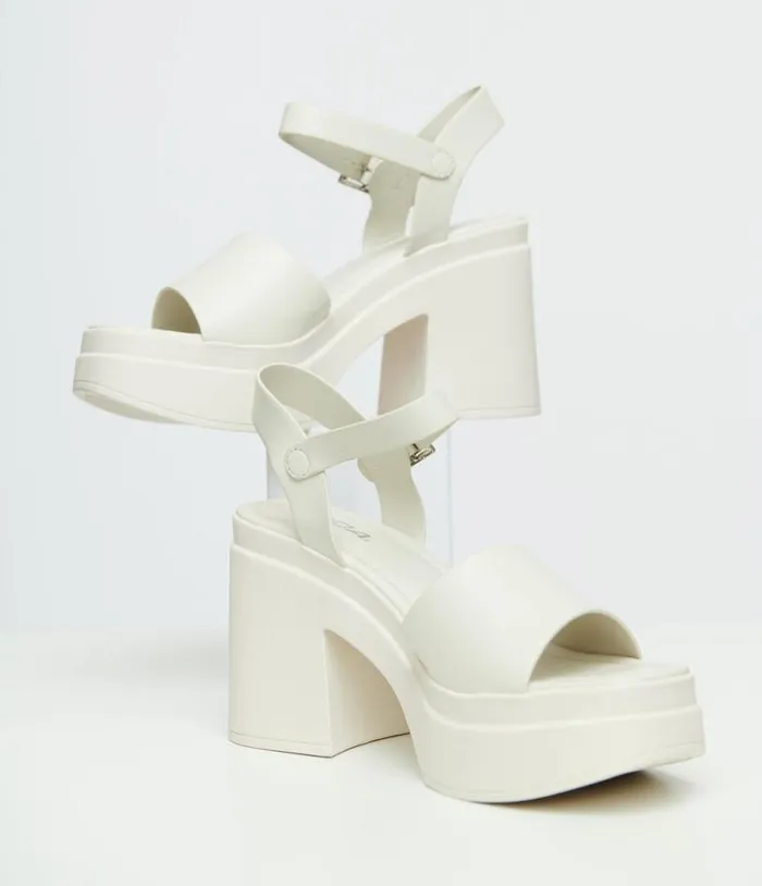 Y2K White Leatherette Chunky Platform Heels Shoes Unique Vintage Sandals
