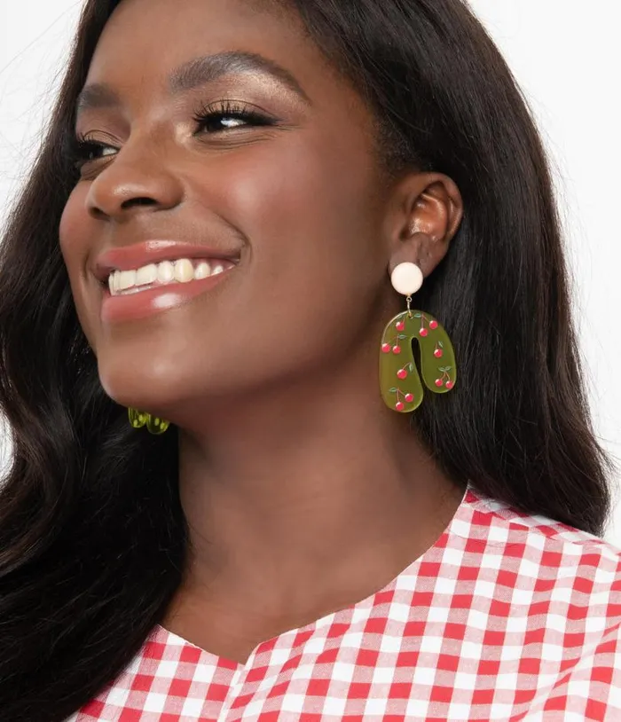 Yellow and Cherry Drop Earrings Accessories Unique Vintage Earrings
