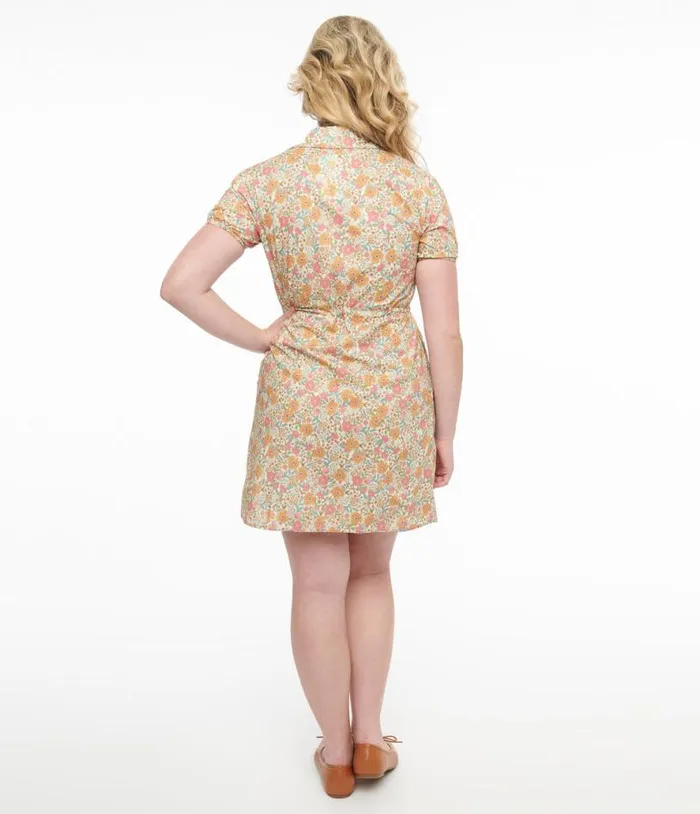 Yellow Floral Cotton Shirt Dress Dresses Unique Vintage Pocket Dresses
