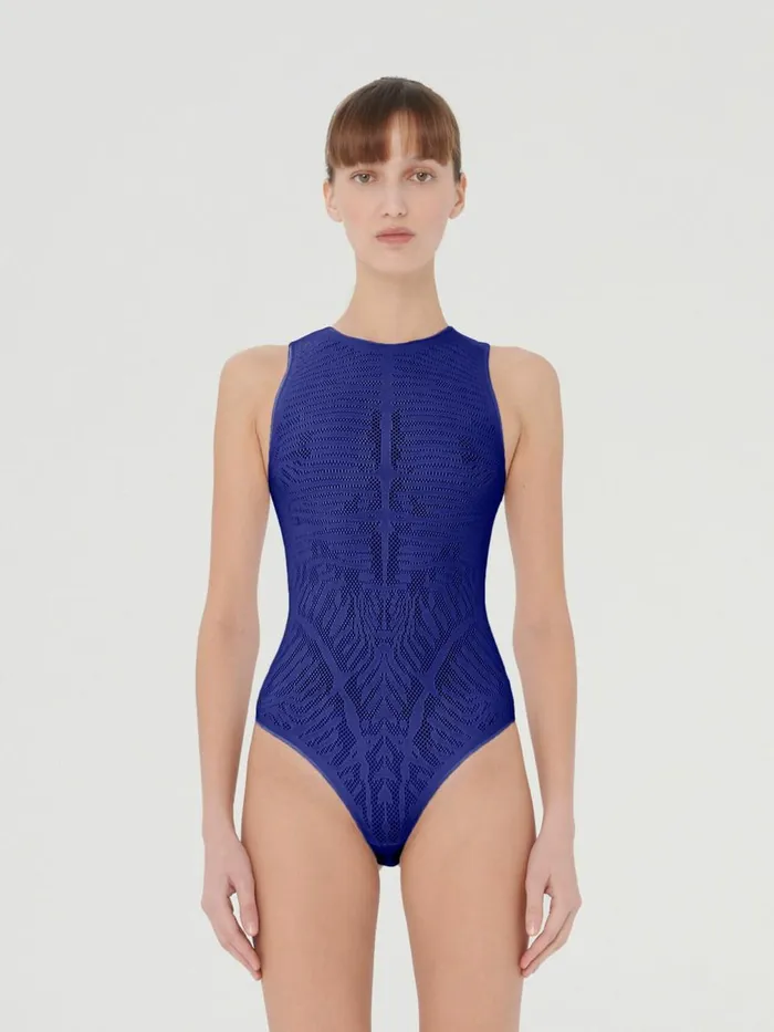Zebra Net String Body Blue Ray Women Wolford Tops