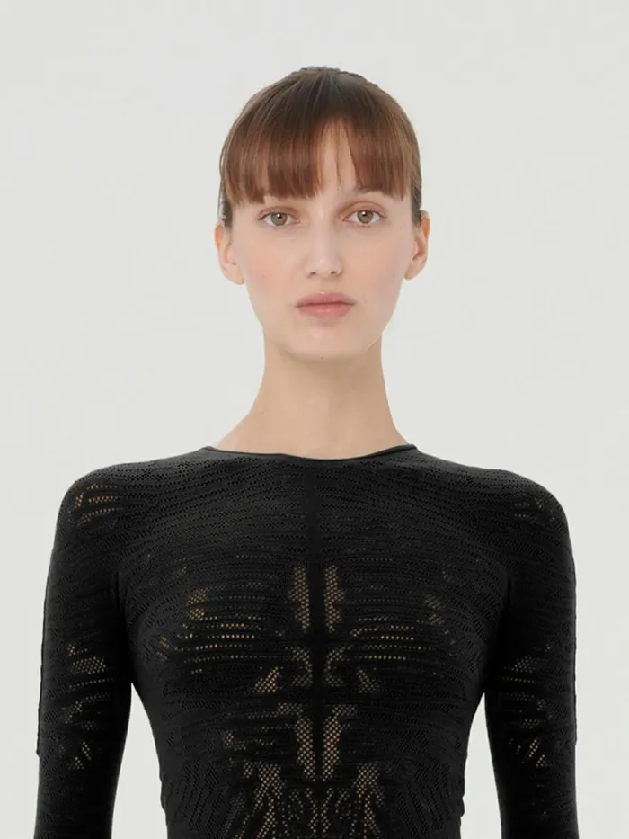 Zebra Net Top Long Sleeves Black Women Wolford Tops